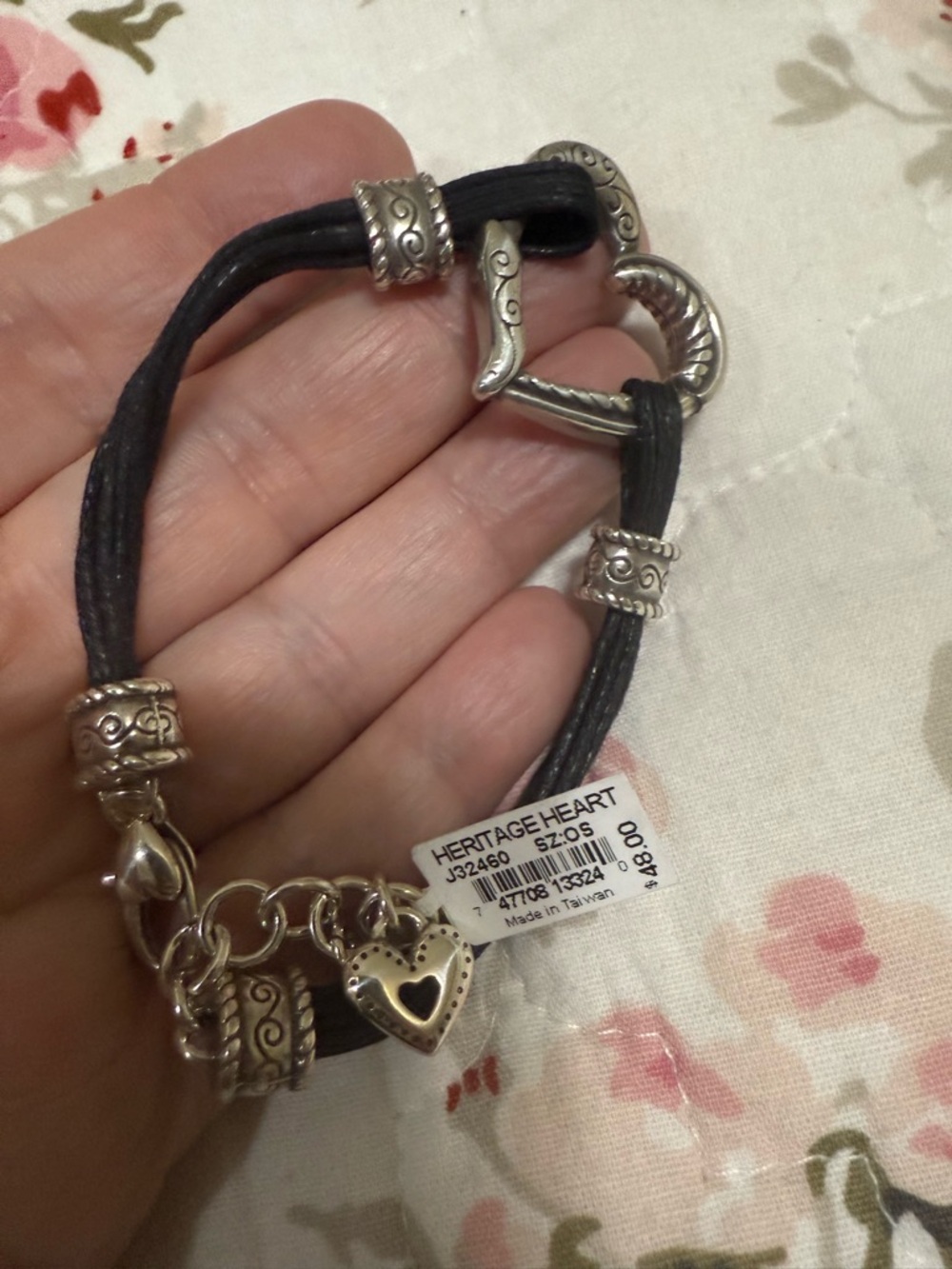 Brighton Black Cord and Silver-Tone Charm Bracelet